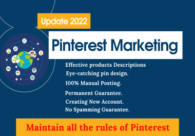 I will provide 10 SEO boards,  100 SEO pins,  marketing as a Pinterest Marketing Manager.