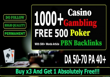 i will do 1500+ BACKLINKS Google 1st Page Ranking SEO BEST Service CASINO/Gambling/Poker etc Website