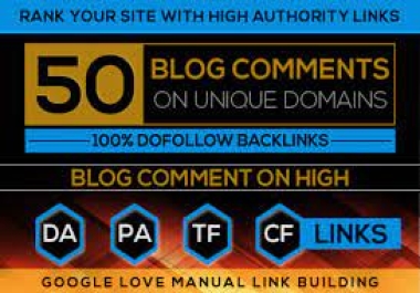 I will create 50 manual dofollow backlinks DA 40 PLUS