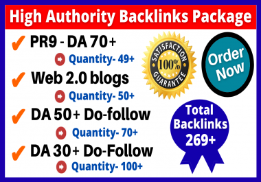 Create 269+ High Authority & quality SEO Backlinks Link Building Service Package Boost Your Rankings