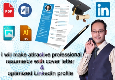 I will design and edit your professional cv,  resume,  cover letter and linkedin