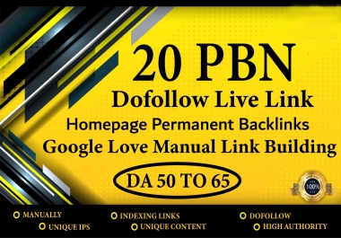 20 Homepage PBNs Permanent Backlinks DA 40 to 60+