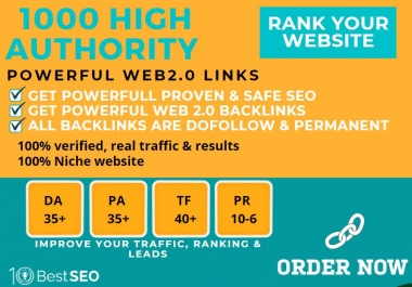 1000+web2.0 Backlink in your website homepage with 70+ HIGH DA/PA with unique websites