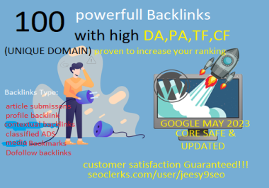 Powerful 100 high quality Unique Domains Authority SEO Backlinks to Increase Ranking