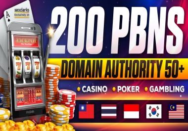 Provide 200 DA50+ PBNs Casino Poker Slot Dofollow SEO Backlinks