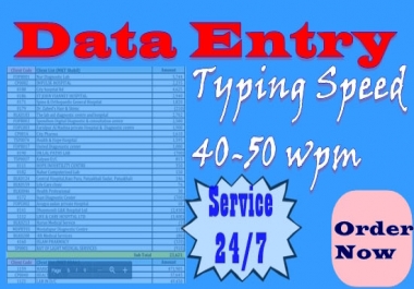 I usually work on any data Including data entry data collection,  excel,  MS Word per hour