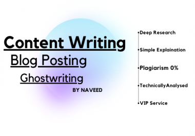 Get very unique easily readable ghost,  blog,  content writing of 500+ words