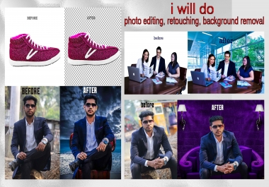 I will do any kind of photoshop photo editing,  retouching,  background removal etc.