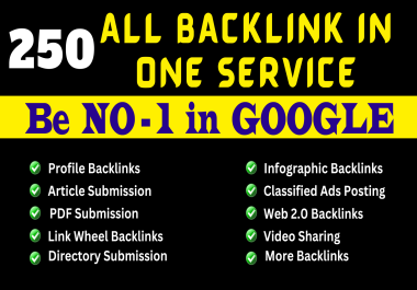 All in one services create 250 high quality backlinks and be no 1 in google
