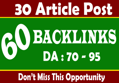 Manually 30 Article Submission Backlink on high da70 to 90 websites