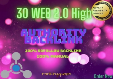 I will build 30 High Authority Niche related Web 2 Backlinks for your website