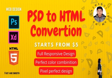 I will convert PSD to HTML,  figma to HTML,  PSD to bootstrap,  xd to HTML responsive website