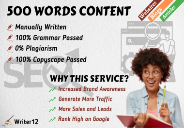 500 Words High Quality Content For Websites and Blogposts in 24 hours