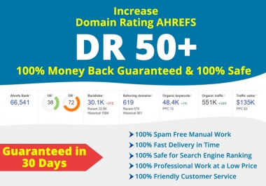 Increase ahref dr 50 plus with high authority backlinks Guaranteed
