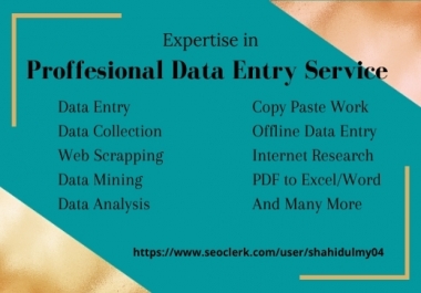 I can support your virtual assistant for data entry,  data mining,  copy paste,  web research