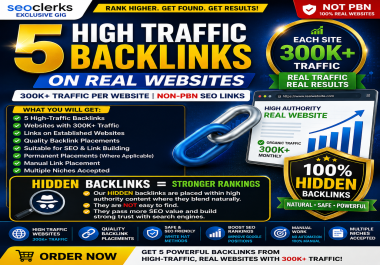 5 High Traffic Backlinks on Real Websites 300K+ Traffic Non-PBN SEO Links