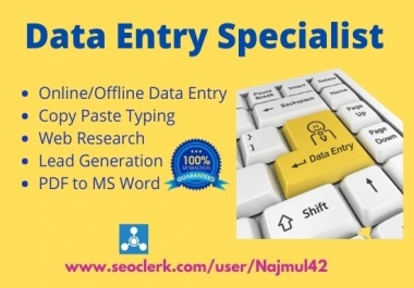 I will do Data Entry,  Copy Paste,  Fast Typing work and Lead Generation.