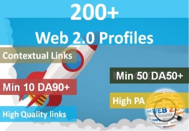 I will do 200 high authority web 2 0 profile backlinks with high da links