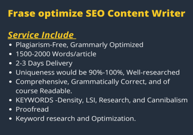 Frase optimize SEO Content Writer- 2000 words Content Writing