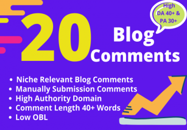 I will write manually 20 Dofollow high DA & PA Niche Relevant Blog Comments