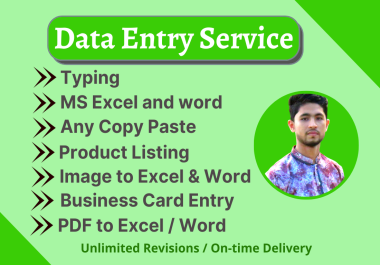 I will do fastest data entry,  copy paste,  excel data entry,  pdf to excel,  any typing