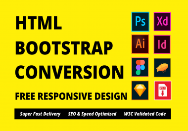 Convert psd to html,  xd to html,  figma to html,  sketch to html css responsive bootstrap