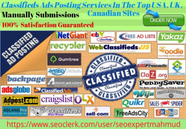 I will post your ads on 150 usa,  uk,  classified ads posting sites