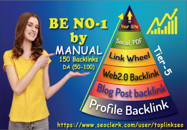 Be No-1 by manual SEO 5 tier profile,  blogpost,  web2.0,  link wheel,  PDF,  social Backlinks package