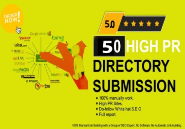 I will do 100 powerful manual directory submission backlinks 80+DA