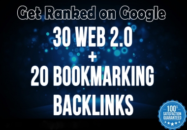 Dofollow 30 Web2.0 and 20 Bookmark backlink SEO for Increase Moz DA PA