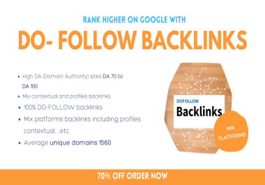1000 Do-follow backlinks mix platforms DA Domain Authority 50+