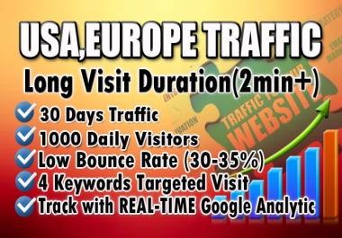 I will bring real organic USA web traffic, long visit 2 min+