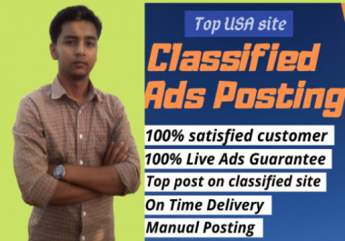 I will post your ads in USA top 50+classified ad posting sites