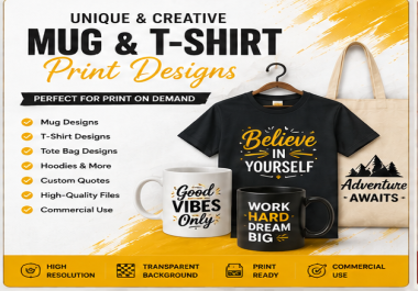 I will create unique mug,  t-shirt,  tote bag,  and print-on-demand designs