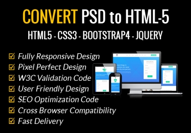 I will convert psd to html,  sketch to html,  figma to html bootstrap responsive.