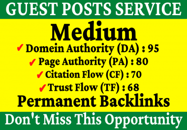 Write And Publish A Guest Post On Medium DA 95,  PA 80 With Permanent Backlinks