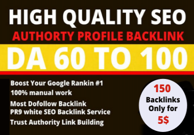 I will do 150 high domain authority SEO profile backlinks