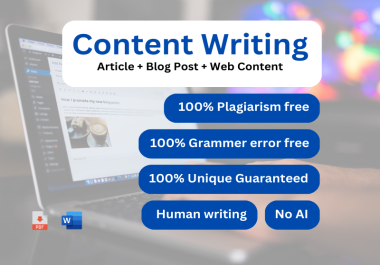 Manually written 1800 words of Article writing or BlogPost writing,  SEO content for a website rank
