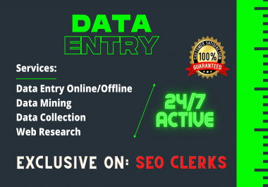 I will perfect data entry,  data mining,  data collection and web research