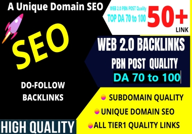 DA 70 To 100 Handmade 50 WEB 2.0 Backlinks High Quality Dofollow SEO Backlinks