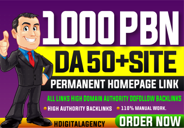 1000 Permanent DOfollow Homepage DA 50+ High Authority Backlinks