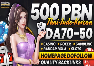 500 Quality PBN Post DA 50+DR 30+ Casino,  Gambling,  Togel, Judi, Bola, Ufabet Dofollow Backlinks