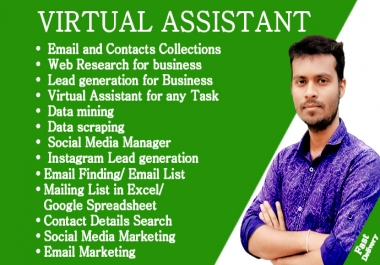 I can support your virtual assistant for data entry,  data mining,  Website Scraping,  Email Scraping