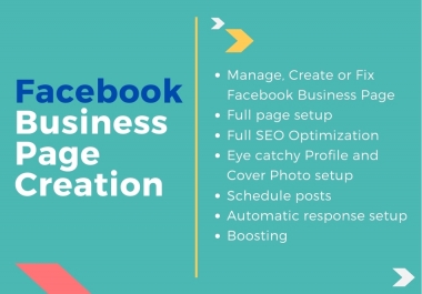 Create,  manage or fix SEO optimized facebook Business Page including FB Page,  FB Shop,  E-c