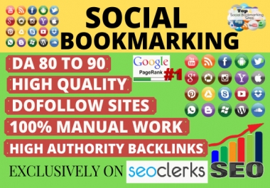 I will Provide 80 social Bookmarking high DA / PA dofollow site permanent post rank your website