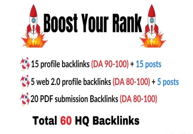 60 HQ backlinks, Profile backlinks, web 2.0, PDF s...