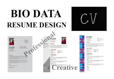 I will prepare a biodata,  curriculum vitae and a resume for you