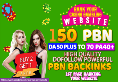 I Will Provide 150 CASINO PBN Home Page Backlinks DA50TO70 Buy 2 Get 1 Free