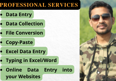 Data Entry & Collection,  Copy Paste,  Typing,  MS Word & Excel,  Google sheet,  FIle Conversion