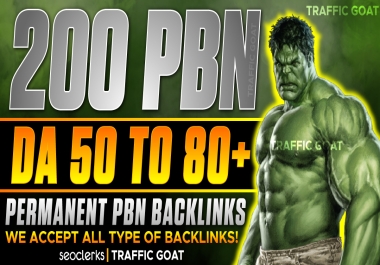 High Rank - 1 your Websites with 200 PBN DA 50 to 70+ Permanent Homepage Backlinks